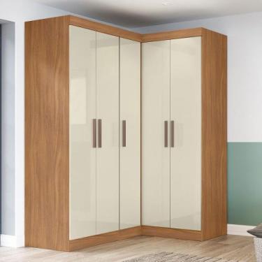 Imagem de Guarda-Roupa Solteiro Modulado Paris 5 Portas Branco Cinamomo/Off - Ma