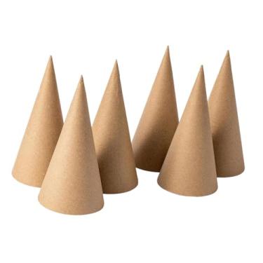 Imagem de KiBcsLic 6 cones de papel machê, decoração criativa de árvore de Natal faça você mesmo com fundo aberto para artesanato, pintura e enfeite de chapéus de festa, 15cm