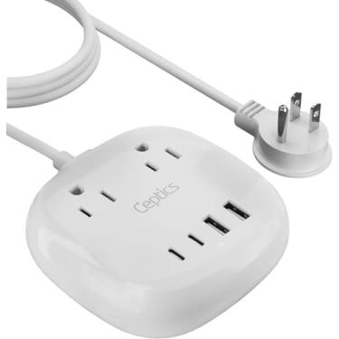 Imagem de Ceptics Cabo de alimentação USB – Pequeno e compacto – Tamanho de viagem – USB duplo aterrado + USB-C – Entrada de 2 tomadas dos EUA – Potente saída de 21W, PS-3B3U-21W