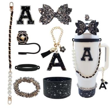 Imagem de Conjunto de acessórios de copo Stanley de 8 peças para copo de 1,134 g e 850 g com alça, incluindo topo de palha, bota, alça de alça de garrafa de água, decoração de arco de palha, pulseiras, pingente