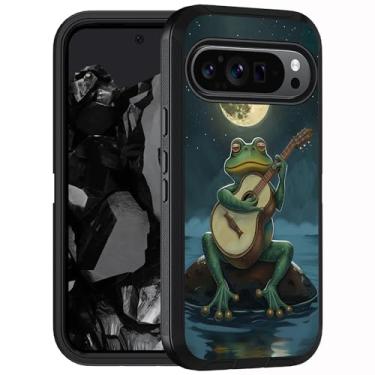 Imagem de FQTBCEARI Capa projetada para Google Pixel 10 Pro XL/Google Pixel 9 Pro XL, capa protetora de corpo inteiro à prova de choque com 3 camadas de grau militar, sapo tocando guitarra