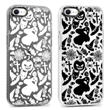 Imagem de Yomjew Pacote com 2 capas de celular de Halloween para iPhone 16e de 6,1 polegadas, capa transparente com design fofo de estampa de fantasma de abóbora e animal à prova de choque para meninas e
