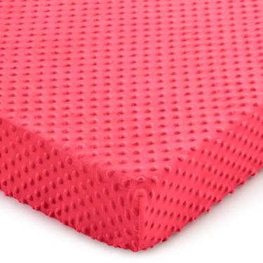 Imagem de Entisn Lençóis para berço de bebê, 71 x 132 cm, lençol com elástico para berço de minky dot para meninas, macio e quente, roupa de cama infantil padrão (vermelho-claro)