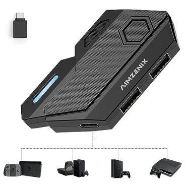 Imagem de arVin Adaptador de teclado e mouse para Nintendo Switch/Xbox One/Series S/X/PS3/PS4, conversor de teclado sem fio e sem fio 2,4G com mapeamento de teclas e sensibilidade ajustável do mouse