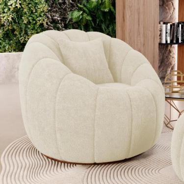 Imagem de Poltrona Decorativa Estilo Concha Abóbora Shell Giratória Bouclê Bege 