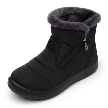 Imagem de Cheval Botas femininas de inverno com zíper e neve forradas com pele, botas de cano curto, antiderrapante, impermeável, confortável, para uso ao ar livre, botas de inverno para mujert, 2, preto, 41
