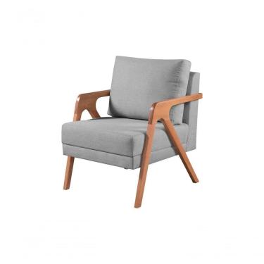 Imagem de Poltrona Decorativa Mona Braço De Madeira Cor:linho Cinza Claro