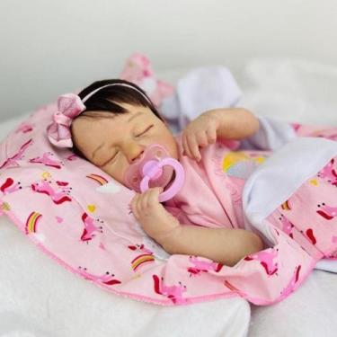 Imagem de Bebê Reborn Lou Lou Rosa Ana Dolls Menina Dormindo, Silicone Realista,