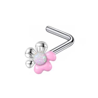 Imagem de Niaspi Anel de nariz de aço inoxidável com flor de 20 g para mulheres rosa CZ pequeno parafuso de nariz floral saca-rolhas piercing de nariz de pressão, 20g, Aço inoxidável Cristal, Sem Pedra Preciosa
