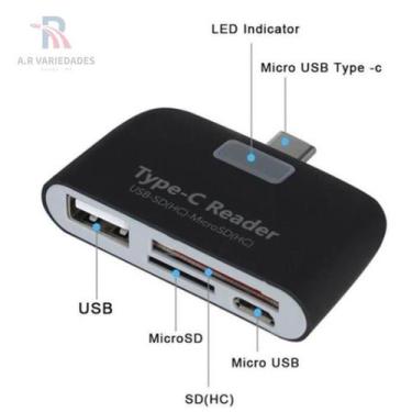 Imagem de Adaptador Type-C Card Reader E Usb Smart 4 Em 1 Laptop Pc - A.R Varied