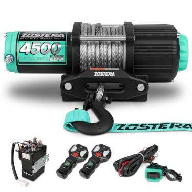 Imagem de Zostera Guincho ATV/UTV de 2.041.2 kg com corda sintética, guincho de reboque de barco elétrico 12V, guincho impermeável com 2 controles remotos sem fio e interruptor com fio, com placa de montagem