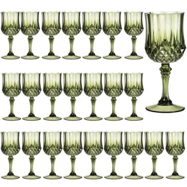 Imagem de Rkyhwowby Copos de vinho vintage de plástico copos de vinho inquebráveis copos de água de cristal copos de água reutilizáveis taças de champanhe vintage (24, verde)
