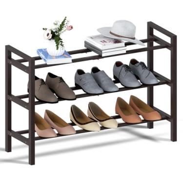 Imagem de Haddockway Sapateira de bambu para armário, organizador de sapatos de pé livre com hastes redondas lisas e alças convenientes, prateleira empilhável de armazenamento de sapatos para entrada, corredor