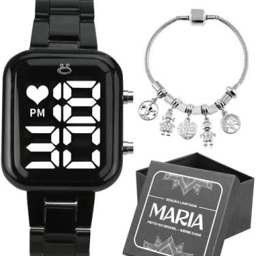 Imagem de Pulseira Pandora + Relogio Feminino Digital Preto Casual Edição Limita