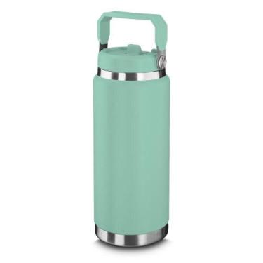 Imagem de Garrafa Térmica Parede Dupla Em Aço Inox Verde 900ml Com Alça - Asia I