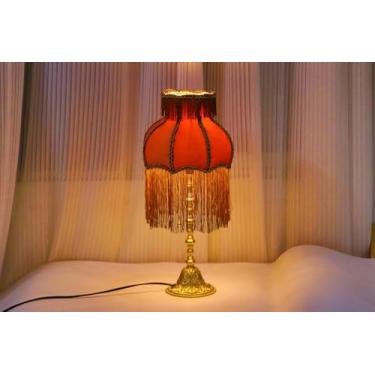 Imagem de Sofyee Candeeiro de cabeceira retrô americano, abajur de mesa de borla laranja, luminária de cabeceira de hotel, lâmpada de presente de inauguração de casa, luminária de mesa retrô feita à mão