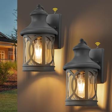 Imagem de Laplusbelle Luzes de parede externas com crepúsculo ao amanhecer, lanternas de parede externas, luminárias, arandelas, cinza, montagem na parede, luzes externas com fotocélula para pátio, quintal