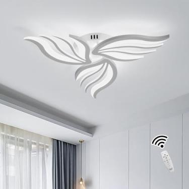 Imagem de Becailyer Luz de montagem embutida LED, lâmpada moderna de 68 cm, lustre regulável de 3 pétalas com controle remoto, luminária próxima ao teto para quarto, sala de jantar, cozinha, branca