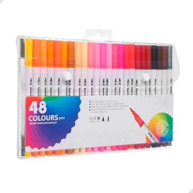 Imagem de Conjunto de Canetas Brush 24 36 60 80 100 Cores Sortidas, ponta dupla pincel e fina, canetas coloridas para lettering, desenho artístico, infantil, estojo ou maleta (48)
