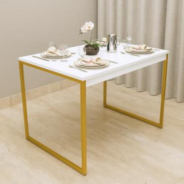 Imagem de Mesa de Jantar MDF Premium e Aço Estilo Industrial 100x60cm Ideal para Apartamento Sala de Estar - Dourada