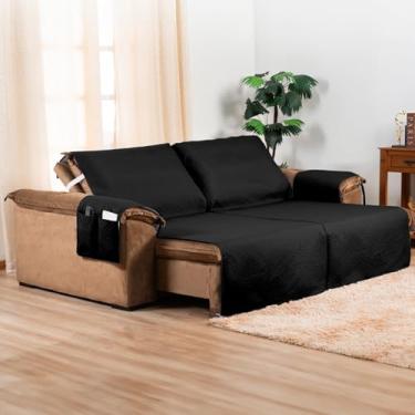 Imagem de Protetor de Sofá Retrátil 2 Lugares 1,60m Impermeável | Capa para Sofá com Bolso Lateral | Proteção Contra Manchas, Pets e Crianças | Fácil de Lavar (Preto)