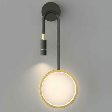 Imagem de WLHAZMWY Lâmpada de parede com holofote giratório arandela de parede acrílico moderno 3 cores temperatura luz metal com fio lâmpadas para sala de estar no quarto (direita)