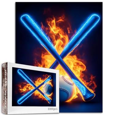 Imagem de Tucocoo Quebra-cabeça de tacos de beisebol, 1000 peças para adultos, bola de base, fantasia, arte chama, para jogos de atividades familiares difíceis e desafiadores, faça você mesmo, quebra-cabeça