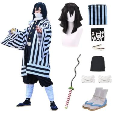 Imagem de Full Set Halloween Costume For Men Iguro Obanai Party Role Cosplay Costume Kimono Outfit W/Sword Shoes Wig