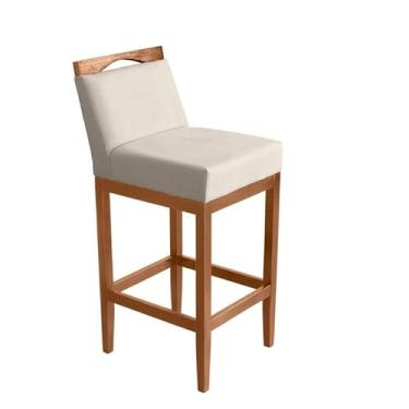 Imagem de Banco de bar com encosto de madeira, adequado para balcão de cozinha, banco de bar de luxo (Bege,96cm total -71cm até o assento)