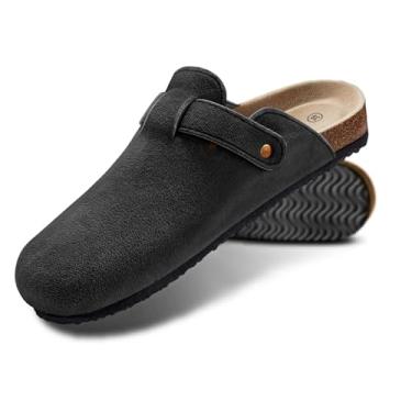 Imagem de KEMISANT Tamancos Masculinos - Sandálias Confortáveis De Camurça, Mules, Chinelos, Sapatos Enfermeira, Batata, Unissex, Palmilha Cortiça Acolchoada (Preto 15 Mulheres/13 Homens)