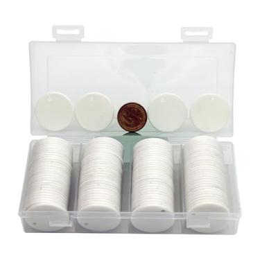 Imagem de HAKITAROOM 35 mm com furos, 120 peças por caixa de fichas de pôquer de plástico - Perfeito para atividades de bar, jogos de ensino e acessórios personalizáveis com texto. (branco, 35 mm/1,37 polegadas