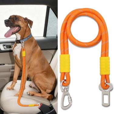Imagem de Pawaboo Cinto de segurança para carro, coleira de cachorro com cordas redondas duplas para aumentar a força, correia de segurança para veículos animais de estimação com fivela de metal giratória de