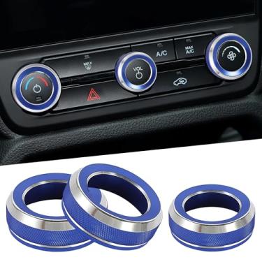 Imagem de TOMALL 3 peças de alumínio AC Climate VOL capas de botão compatíveis com Ford Ranger 2023 2024 2025 Raptor/Lariat/XLT console central volume áudio botão anel acessórios decoração interior carro (azul)
