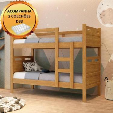 Imagem de Beliche Solteiro 100% MDF Com Dois Colchões D33 Super Reforçada Estrad