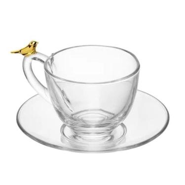 Imagem de Xícara de Chá com Pires Golden Bird Pássaro 180ml Cristal Ecológico Wo