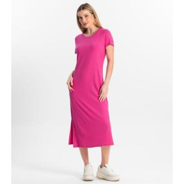 Imagem de Vestido Midi Ribana Canelada Básico Rovitex Rosa - Rovitex Básicos, P,