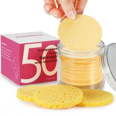 Imagem de Esponjas faciais comprimidas GAINWELL, 50 unidades com recipiente