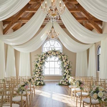 Imagem de Cortina de teto marfim de 3,5 m × 20 pés para festas de casamento, tecido drapeado de poliéster sem vincos, cortina creme marfim para festa, barraca, hotel, banquete, salão, decoração de teto, 2