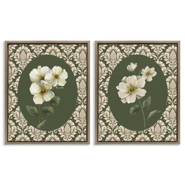 Imagem de Stupell Industries Fancy Lace White Florals 2 peças marrom emoldurado conjunto de lona flutuante, design por Nan, 30 x 25