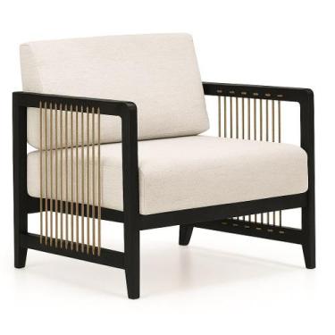 Imagem de Poltrona Lene Madeira Preta com Opções de Tecido e Corda - Ozki, Linho