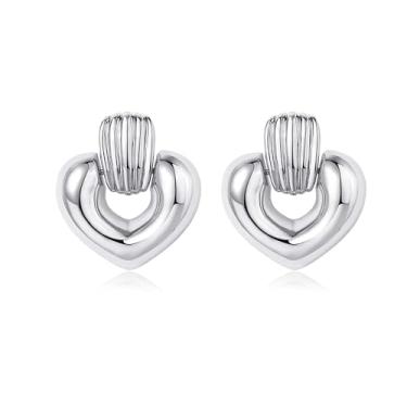 Imagem de Lansora Brincos de argola femininos banhados a ouro em forma de coração em forma de círculo redondo brincos prateados grossos para mulheres, Cobre, Sem pedra preciosa