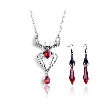 Imagem de YANCHUN Colar de Aranha de Halloween Brincos Anel Cristal Verde Aranha Conjunto de Joias Acessórios para Fantasias de Halloween, Metal, Sem Pedra Preciosa