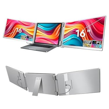 Imagem de 16'' Extensor de Tela para Notebook, 1080P FHD Tela Tripla para Notebook Monitor Portatil, Plug & Play tipo C/HDMI/USB-A, Chrome para laptop de 12 a 18,5 polegadas