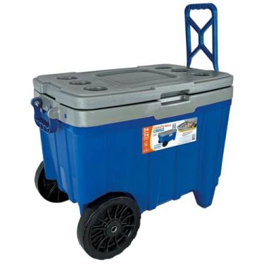 Imagem de Cooler Térmico Grande 54L Caixa Térmica Antares Com Rodas CROSS Alça Trava e Porta Copos (Azul)
