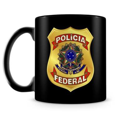 Imagem de Caneca Personalizada Polícia Federal - Cerâmica Preta 325ml - Amo Cane