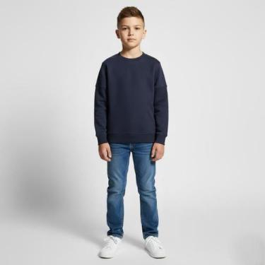 Imagem de Blusa Moletom Infantil Flanelado Azul Marinho Punho Basico 4 A 8 anos 