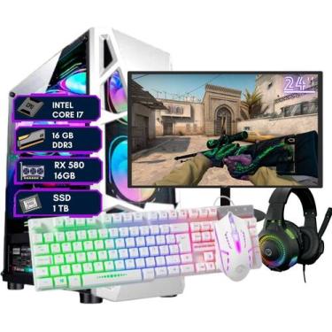 Imagem de PC Gamer Completo Branco Intel Core i7 16GB SSD 1TB RX580 16GB 256Bits