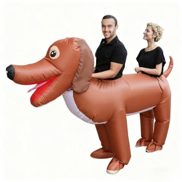 Imagem de Lokreni Fantasia de casal inflável de Dachshund para adultos, Dia das Bruxas, 2 pessoas, passeio, sopro, fantasias de cachorro engraçadas para homens e mulheres, cosplay