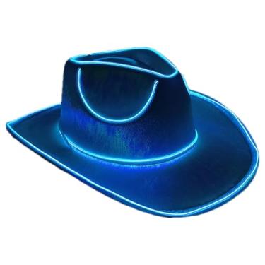 Imagem de Chapéu de cowboy com luz de LED para mulheres | Chapéu de caubói feminino brilhante | Chapéu de cabeça de show | Chapéu de cowboy | Chapéu de LED que brilha no