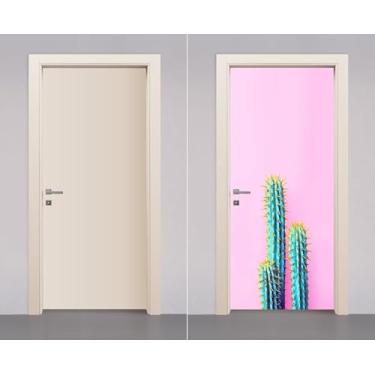 Imagem de Adesivo Envelopamento Decorativo Para Porta Cacto Fundo Rosa (90cm)